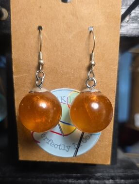 Amber Glass Orb Drop Earrings - Orange